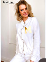 MMK Damen Komplett-Set weiß – Zweiteiler mit Zipper und Gold-Details