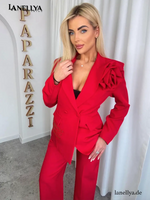 Paparazzi Damen Komplett Set Rot Blazer und Hose elegant