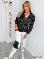 Paparazzi Damen Komplett Set Spitze Kunstleder Sweatshirt Hose Luxus