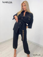 Paparazzi Damen Komplett-Set Schwarz mit Bluse und Hose