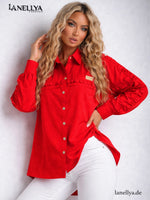 Rote Damen Longbluse mit Volants Agatha