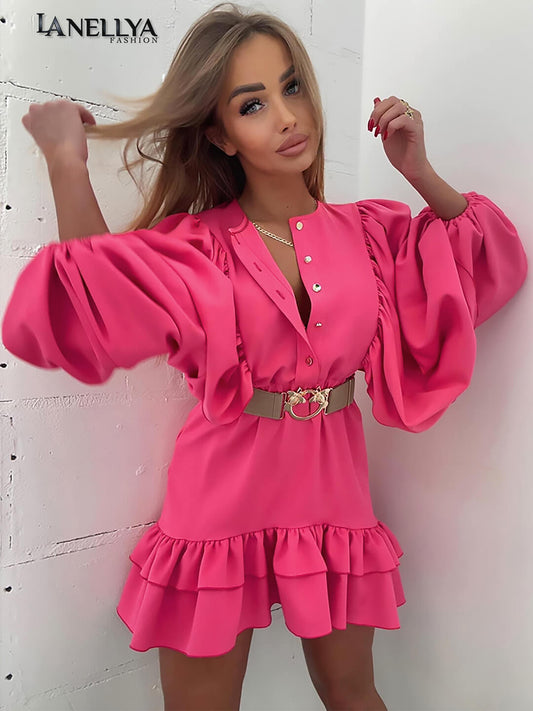 Agatha Damen Kleid Volantkleid mit Ballonärmeln