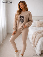 Aszmi Damen Set Beige mit Sweatshirt und Leggings