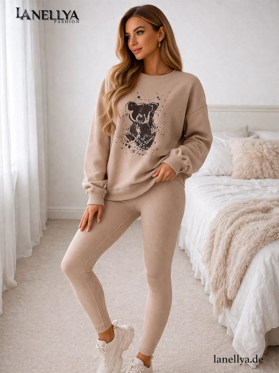Aszmi Damen Set Beige mit Sweatshirt und Leggings