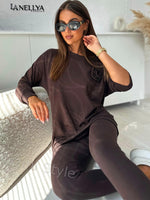 Aszmi Komplett-Set Damen – Ripp Look mit 3D-Blumen-Detail