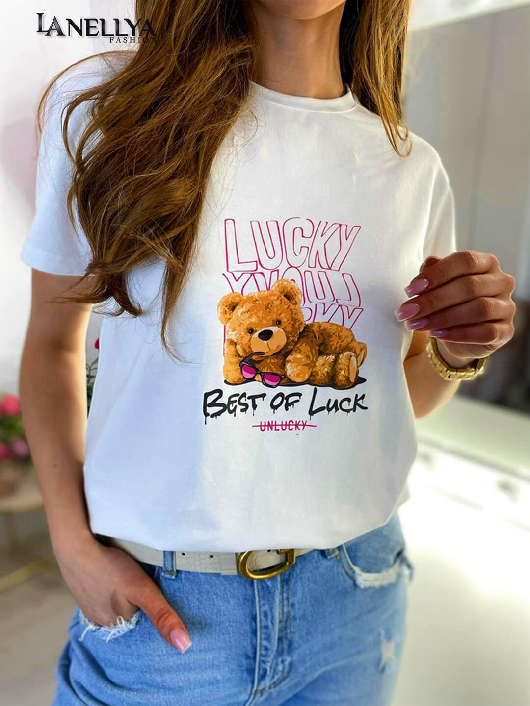 Aszmi T Shirt Weiß Casual Look mit Print