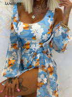 Badeanzug Damen blau mit Blumenprint – Lola Bianka Set