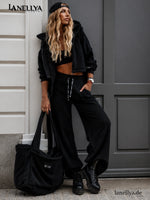 Basari Damen 3-teiliges Set Schwarz mit Weste Sweatshirt und Hose