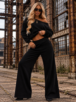 Basari Damen Cord Set LOE Schwarz mit langärmligem Sweatshirt und weit geschnittener Hose – S–L