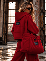 Basari Damen Holly Komplett Set Rot – dreiteiliger Casual Look mit Sweatshirt, passender Weste und langer weiter Hose