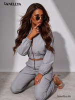 Basari Damen Komplett Set Grau mit kurzer Jacke und Cargo Hose