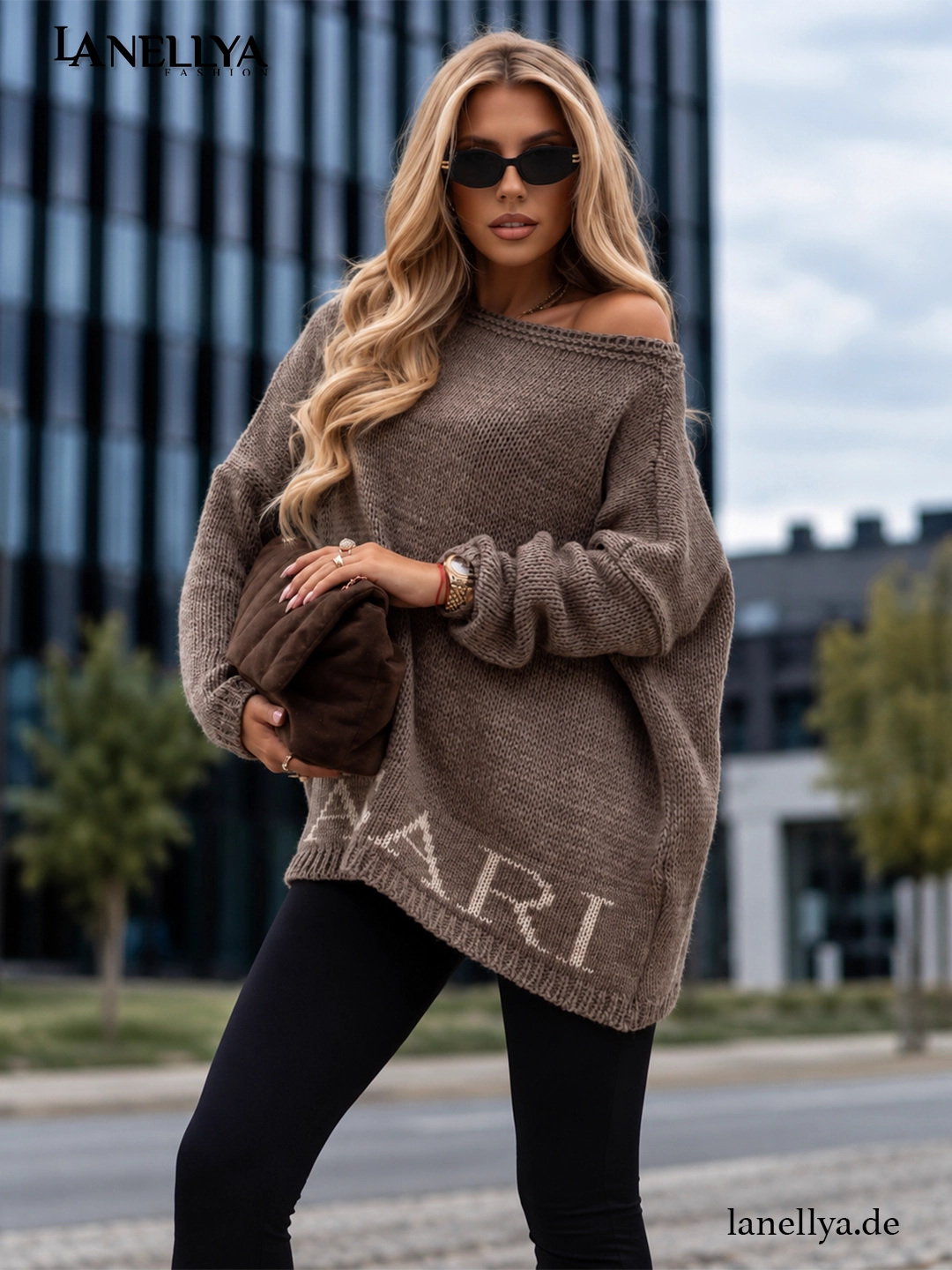 Basari Damen Oversize Pullover Taupe Universalgröße S bis XXL