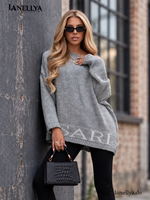 Basari Damen Strickpullover Grau mit weitem Oversize Schnitt