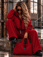 Basari Holly Damen Set Rot mit weicher Rippenstruktur, Kapuze, elastischem Hosenbund und lockerem Oversize-Schnitt