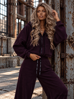 Basari Holly Komplett Outfit in Aubergine mit weitem Hosenbein, elastischem Bund und abgestimmten Oberteilen