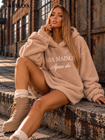 Beiges Mia Maison Oversize Sweatshirt mit flauschiger Struktur