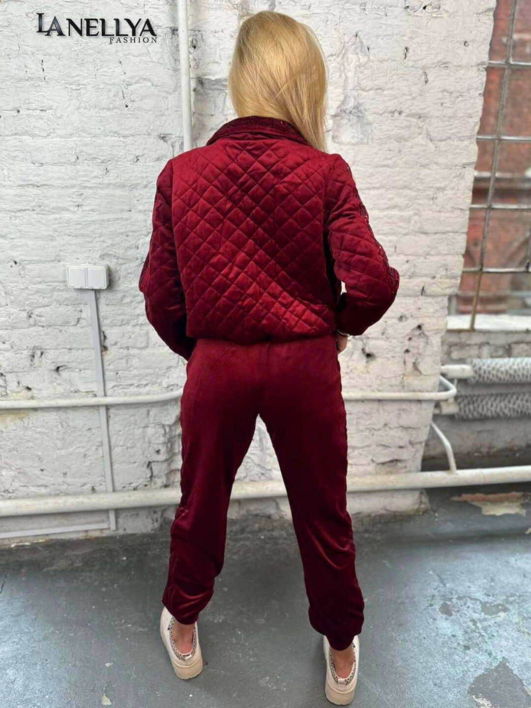 Bordeaux Damen Set mit Jacke und Hose elegant