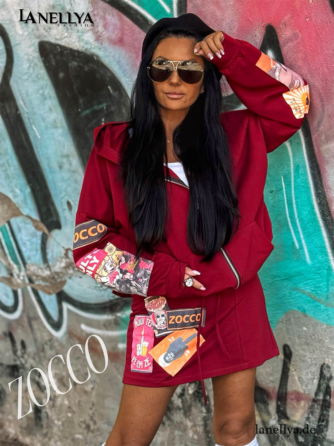 Bordeaux Damen Zweiteiler Set Zocco mit Bluse und Rock