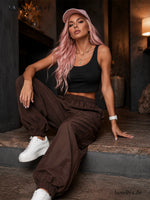 Braune Damen Oversize Hose aus Baumwolle mit Seitentaschen