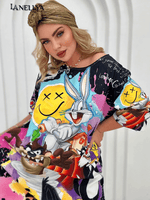 Buntes Shirtkleid mit Comic Motiv für Damen
