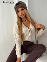By Me Damen Pullover Beige mit Bindung