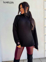 By Me Damen Rollkragenpullover Schwarz Oversize Winter