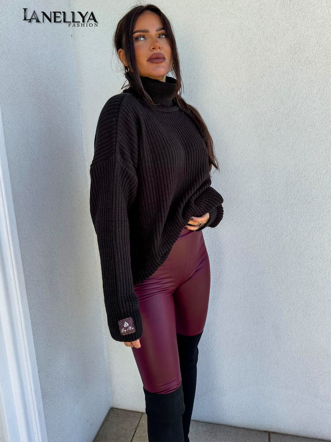 By Me Oversize Rollkragenpullover Schwarz für Winter