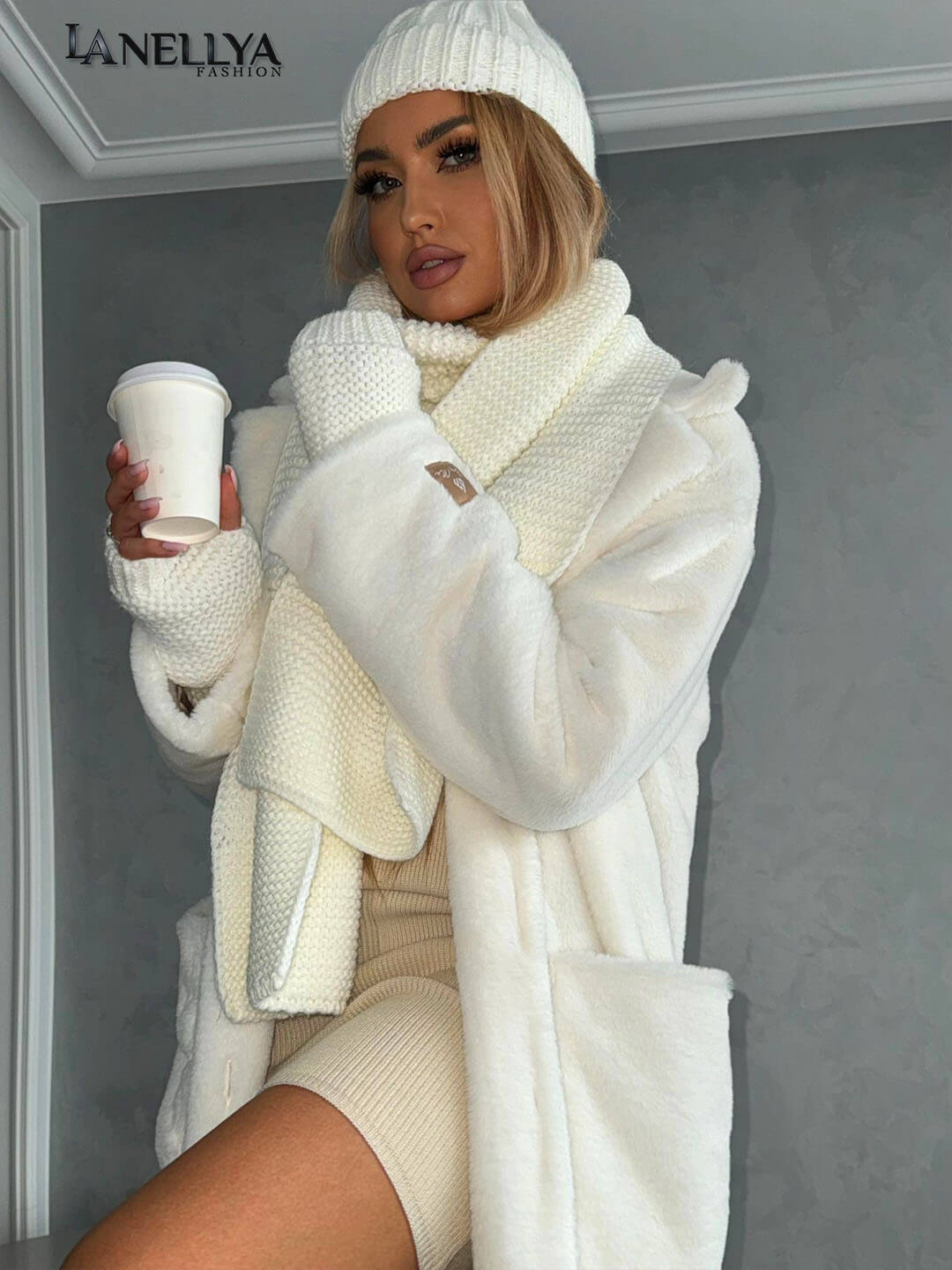 By My Damen Mütze, Schal und fingerlose Handschuhe