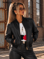 Cherry Black Damen Kunstlederjacke Schwarz in Bomber Optik M–XL