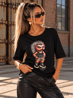 Cherry Black Damen T-Shirt Schwarz mit großem Igel Print M–XL