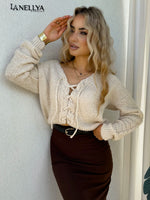 Cozy Damen Pullover im weichen Strick mit femininer Schleife