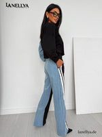 Cropped Sweatshirt und Hose Schwarz mit Denim Akzenten