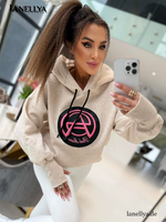 Damen Hoodie Beige mit Pink Mania Logo im Street style Look