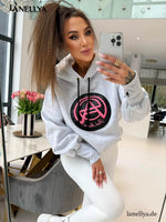 Damen Hoodie Grau mit Pink Mania Logo in Oversize Look