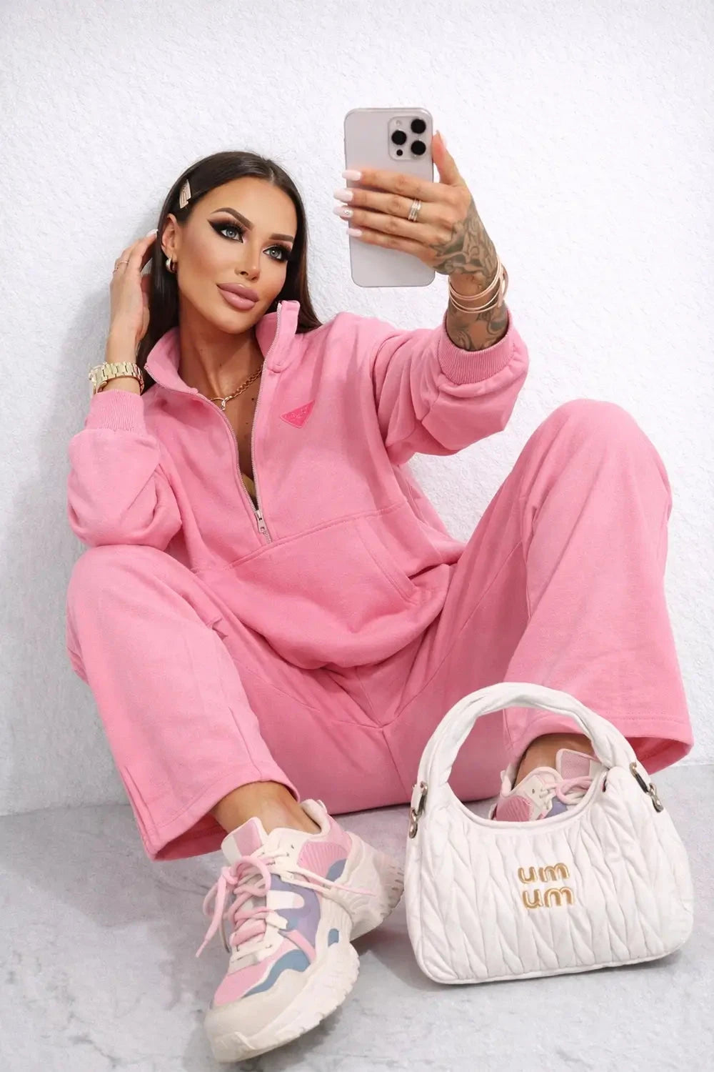 Pink Mania Damen Komplett Set Pink – Sweatshirt & Hose mit Zip