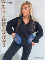 Damen Zweiteiler Streetstyle Schwarz Paparazzi Komplett Set modern