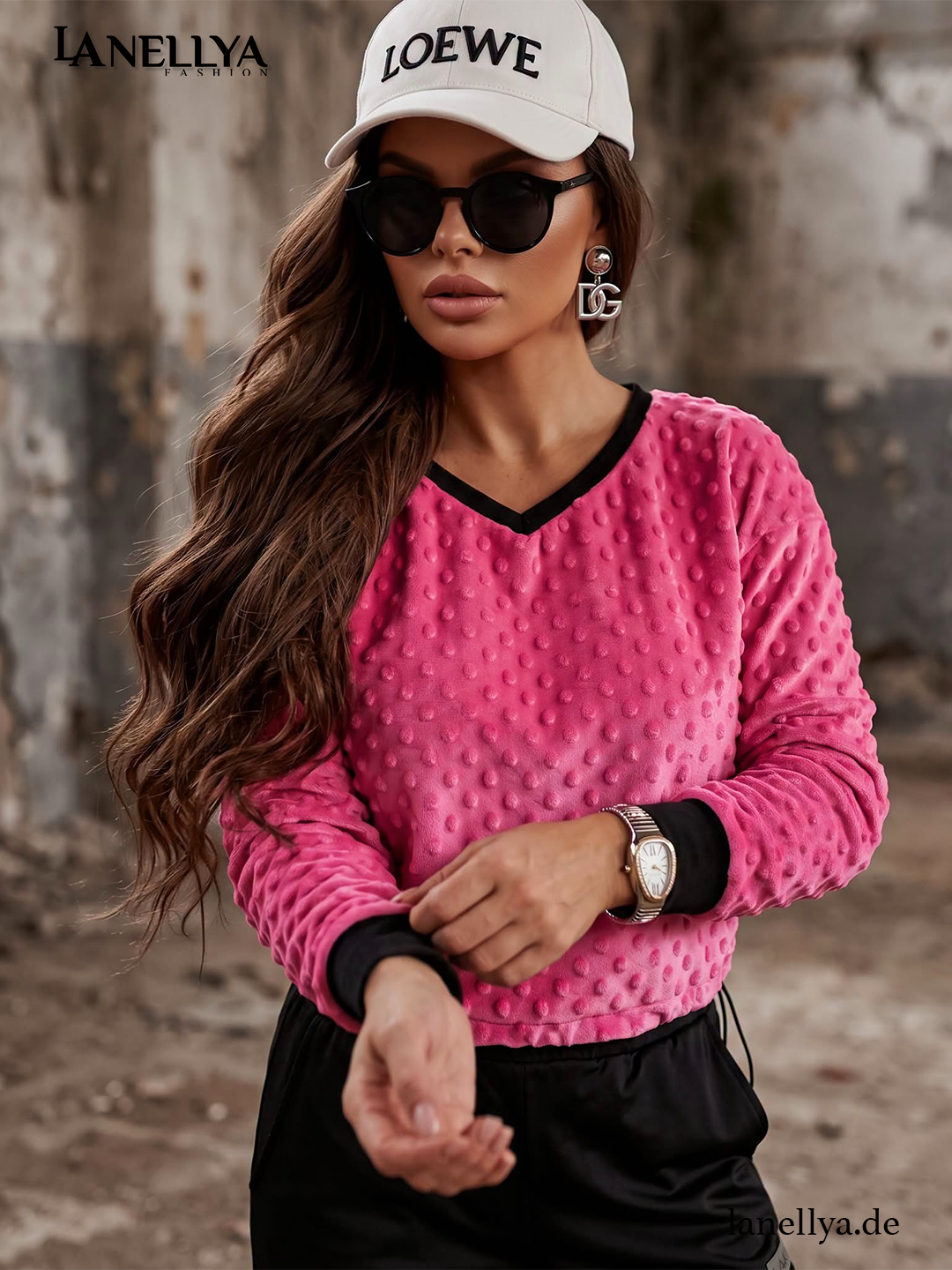 Damen Freizeit Set Pink mit schwarzer Hose Laki Fashion
