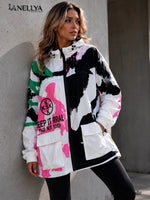Damen Jacke Oversize von Gerber Fashion mit Pink Grün Schwarz Print und Reißverschluss