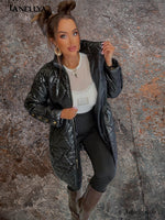 Damen Jacke Schwarz mit Taillenzug und Stepp Optik