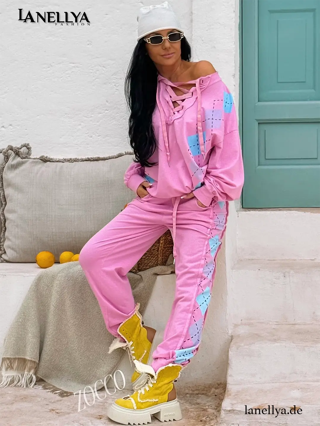 Damen Jogginganzug Set Rosa Streetstyle Zocco