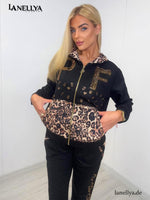 Damen Jogginganzug schwarz mit Reißverschluss und Kapuze Paparazzi