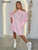 Damen Kleid Rosa mit Glanz Logo Print Paparazzi