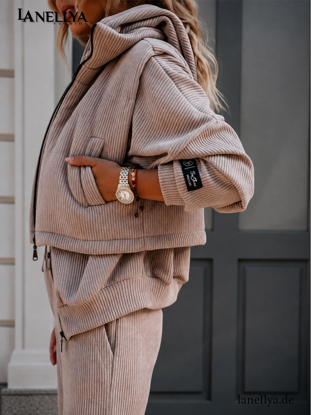Damen Komplett Set Beige Basari 3-teilig in Universalgröße M-L