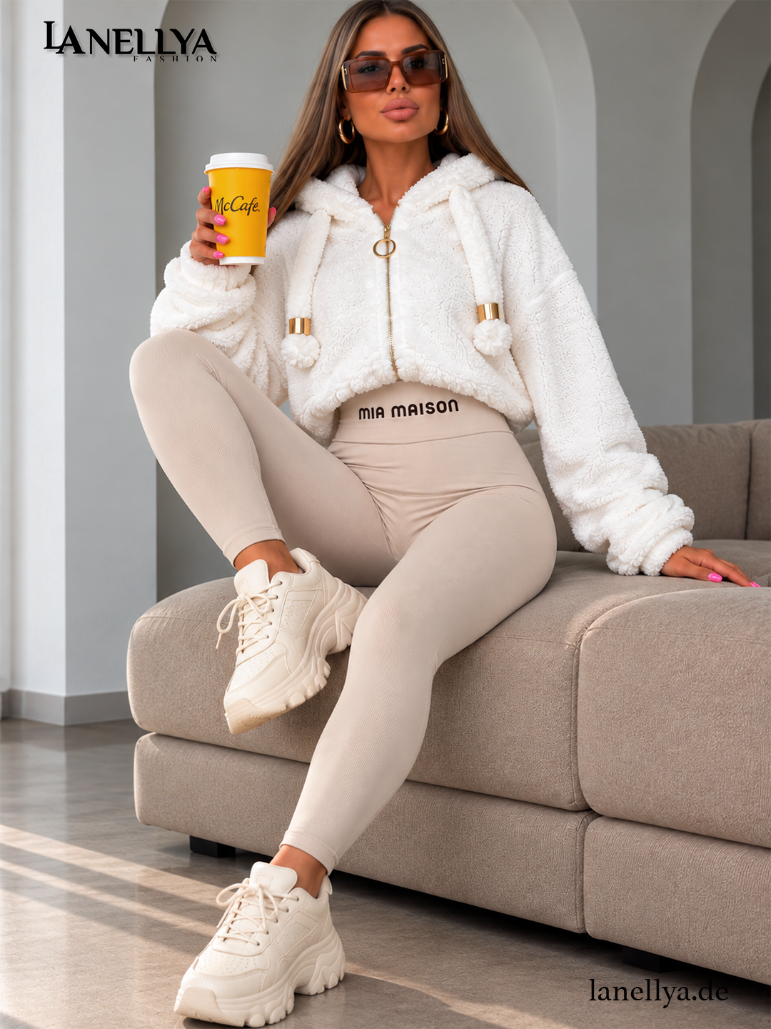 Damen Leggings Beige Mia Maison mit dezentem Rippmuster