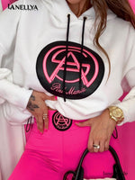 Damen Oversize Hoodie Weiß mit Kapuze und Logo Print