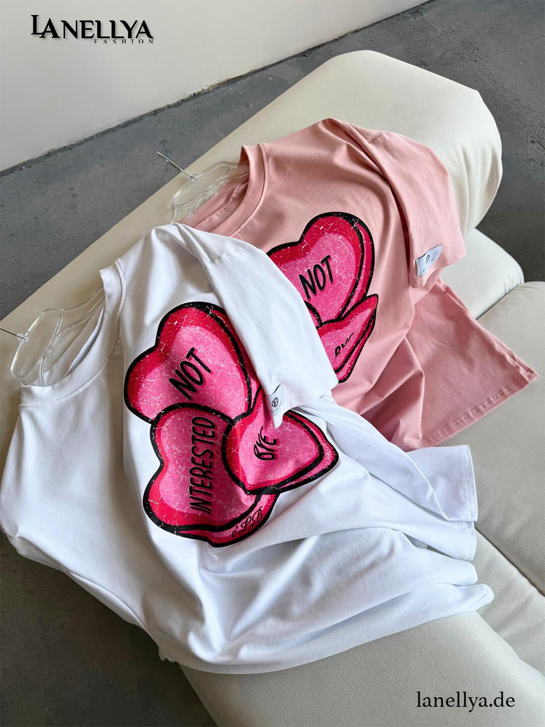 Damen Oversize Shirt Rosa O'La Bianka Herz Print
