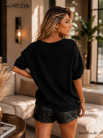 Damen Oversize Shirt Schwarz mit CIAO Applikation für elegante City Looks