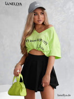 Damen Shirt Neon Grün mit Statement Print Fashion