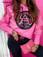 Damen Sweatshirt Pink mit Kapuze und Print