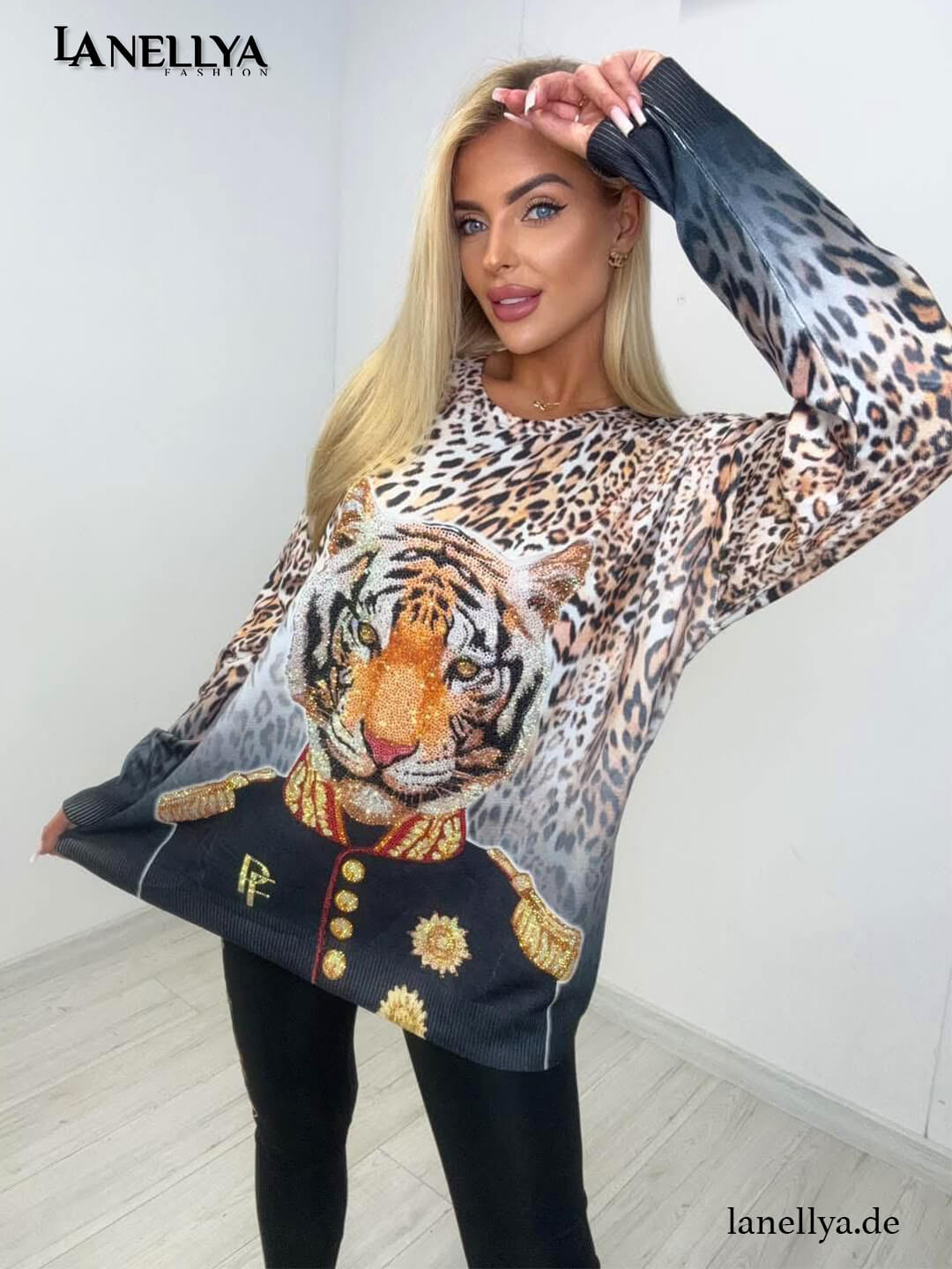 Damen Sweatshirt mit Tiger im Leo Design modern und auffällig